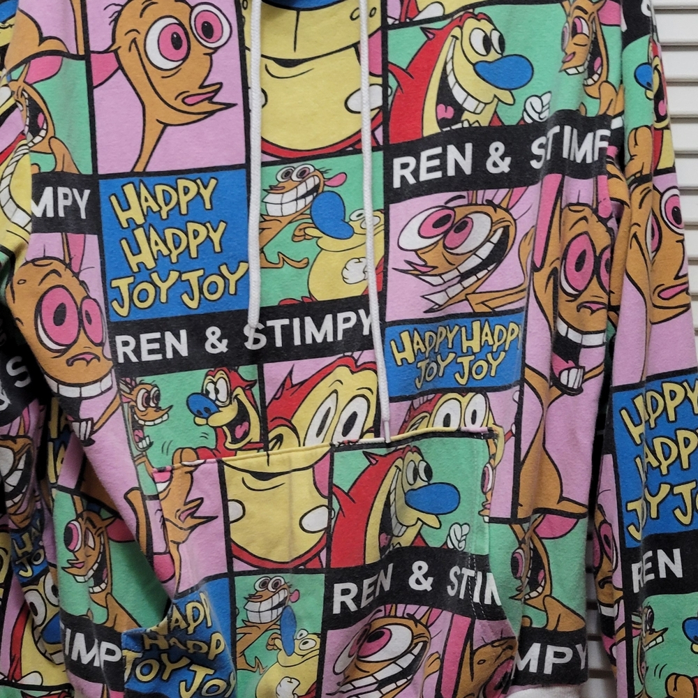 Ren And Stimpy Nickelodeon White Crewneck Hoodie Fleece - Picture 6 of 11